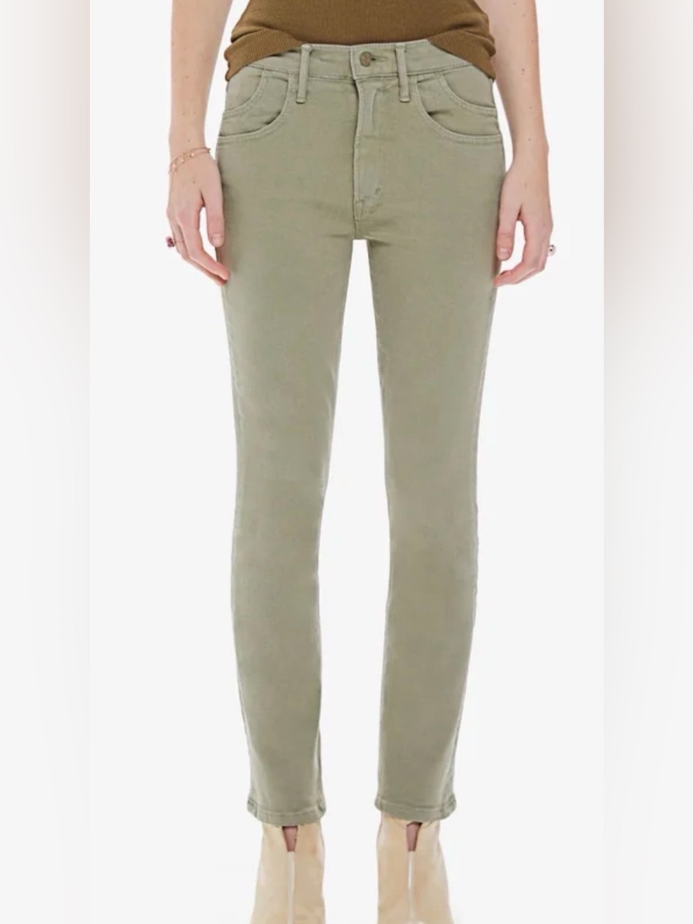 MOTHER The Stash Mid Rise Dazzler Ankle Second Chance Oil Green Size 27
